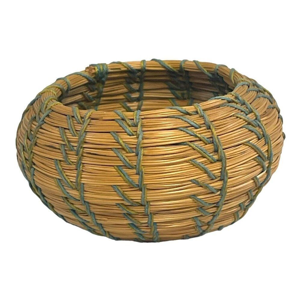 Sweetgrass Miniature Small Handwoven Coiled Natural Basket 2” Vintage Dollhouse